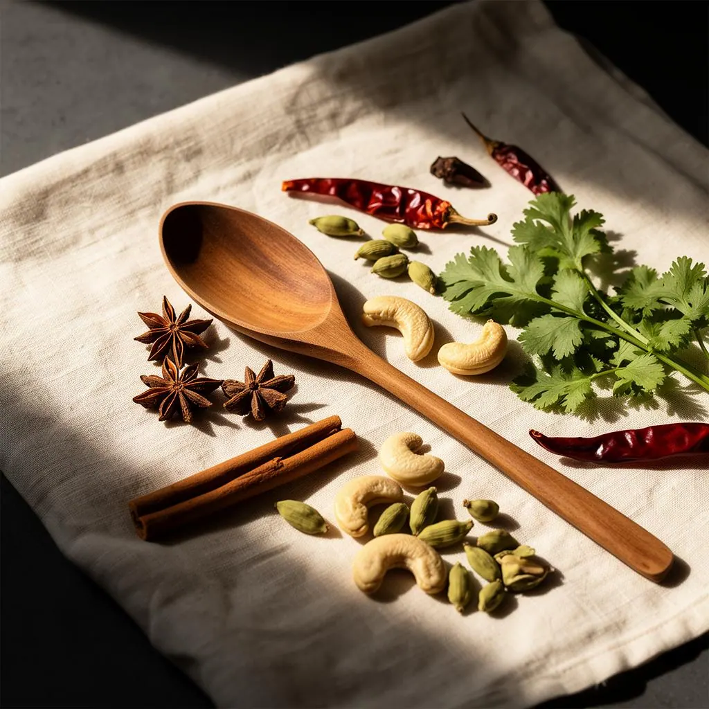 Whole spices on linen